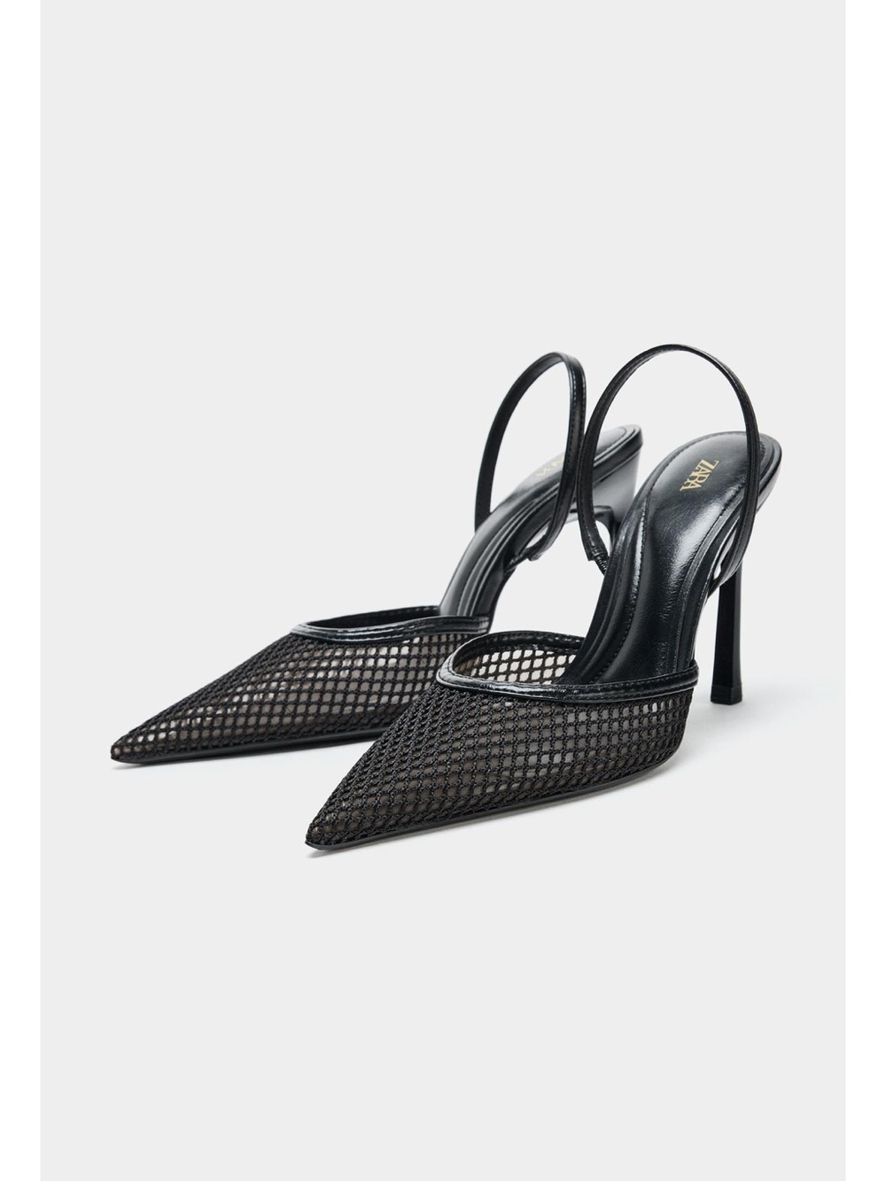 Zara Black Mesh Pointed Slingback Heels